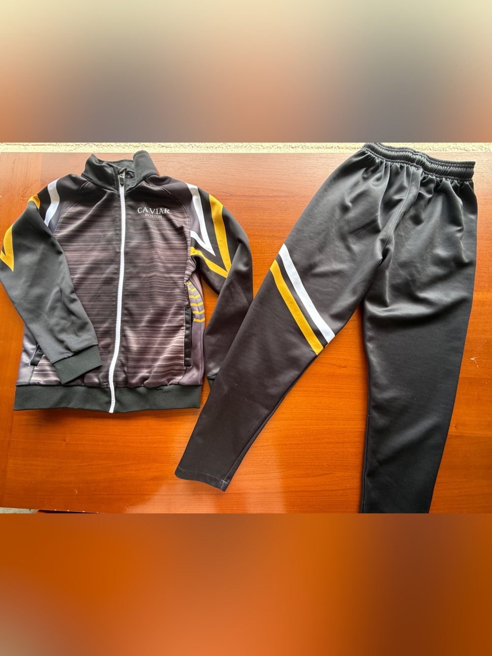 Men's Designer Boston Caviar Black, Yellow, White Track Suit- 2 Piece Set Small - Picture 2 of 5